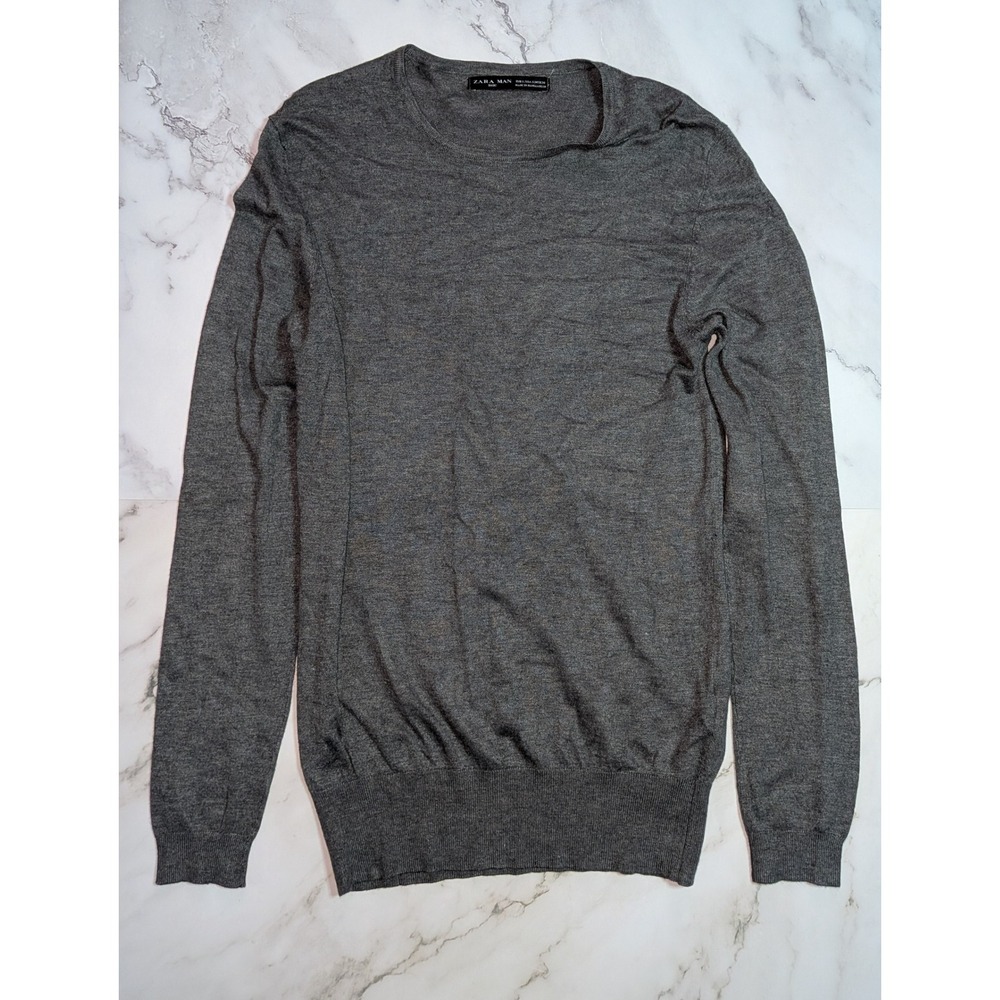 Zara‎ Man Crewneck Sweater Charcoal Grey Heather Knit Long Sleeve Mens XL